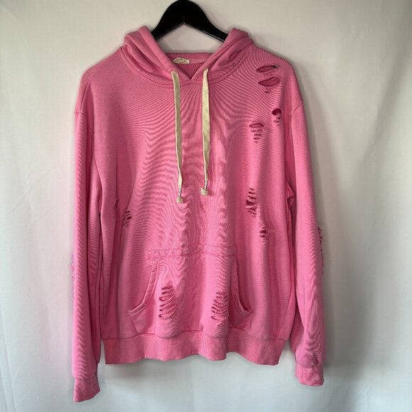 POL Tops - POL Women's Pink Distressed Ripped Hoodie Size Small